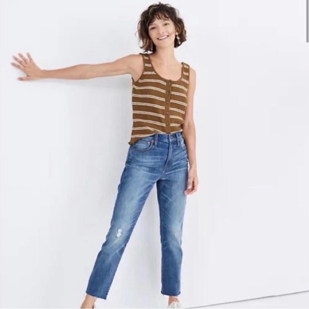 Madewell High Rise Cropped Boyjean Dover Wash 24 Raw Hem Distressded‎